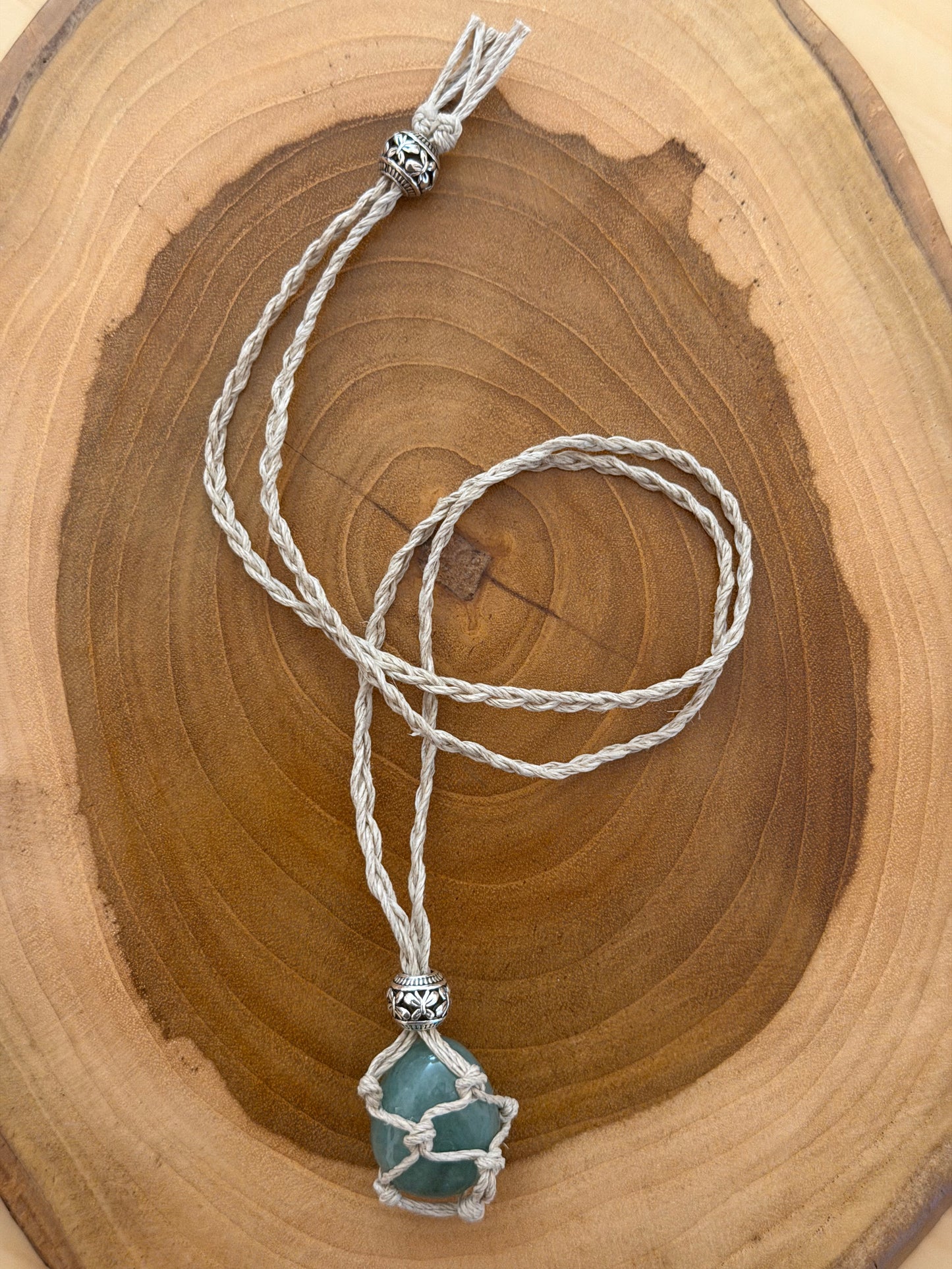 Interchangeable Hemp Crystal Necklace  with Green Aventurine Tumble