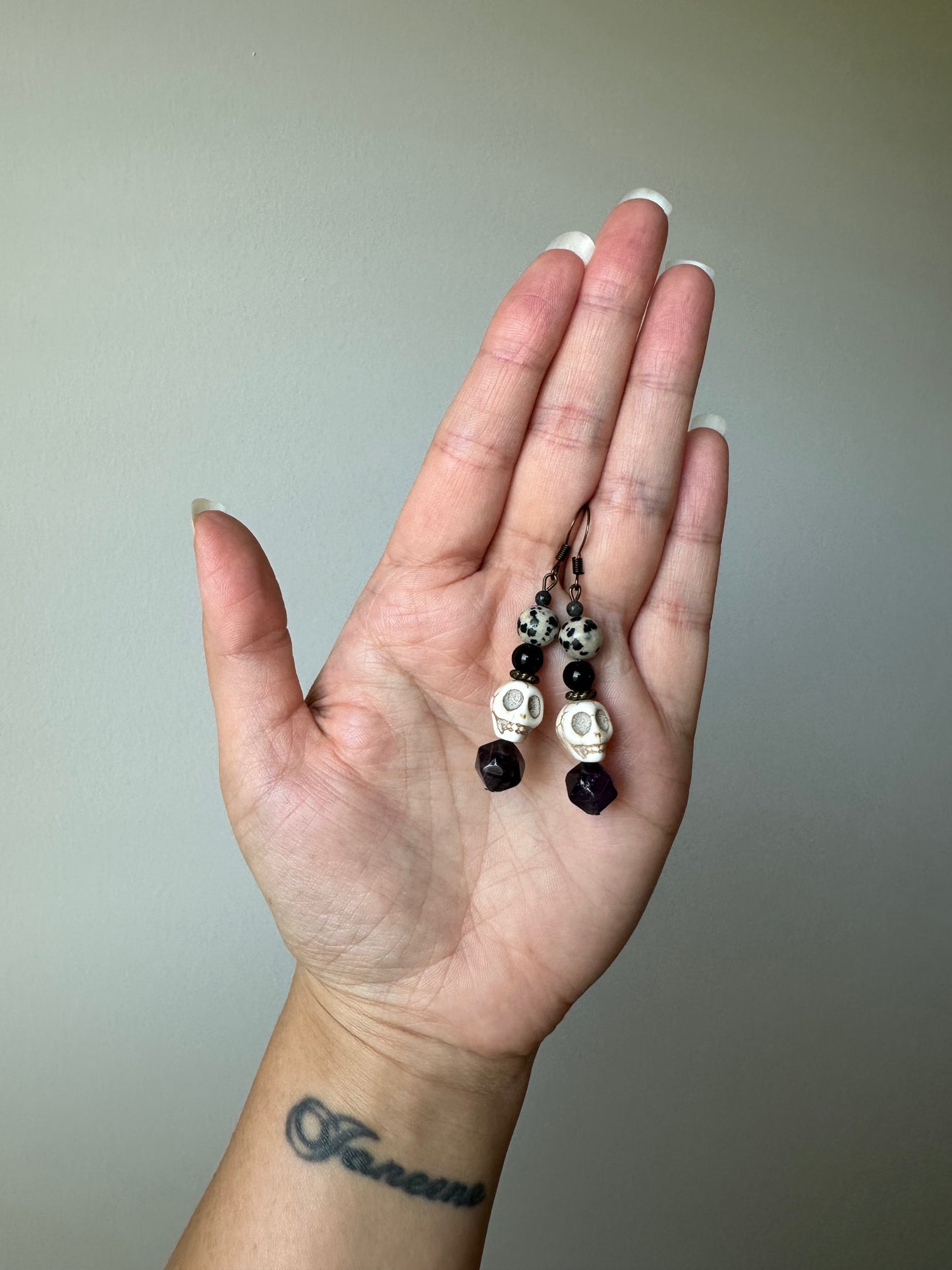 Spooky Skull Crystal Dangle Earrings