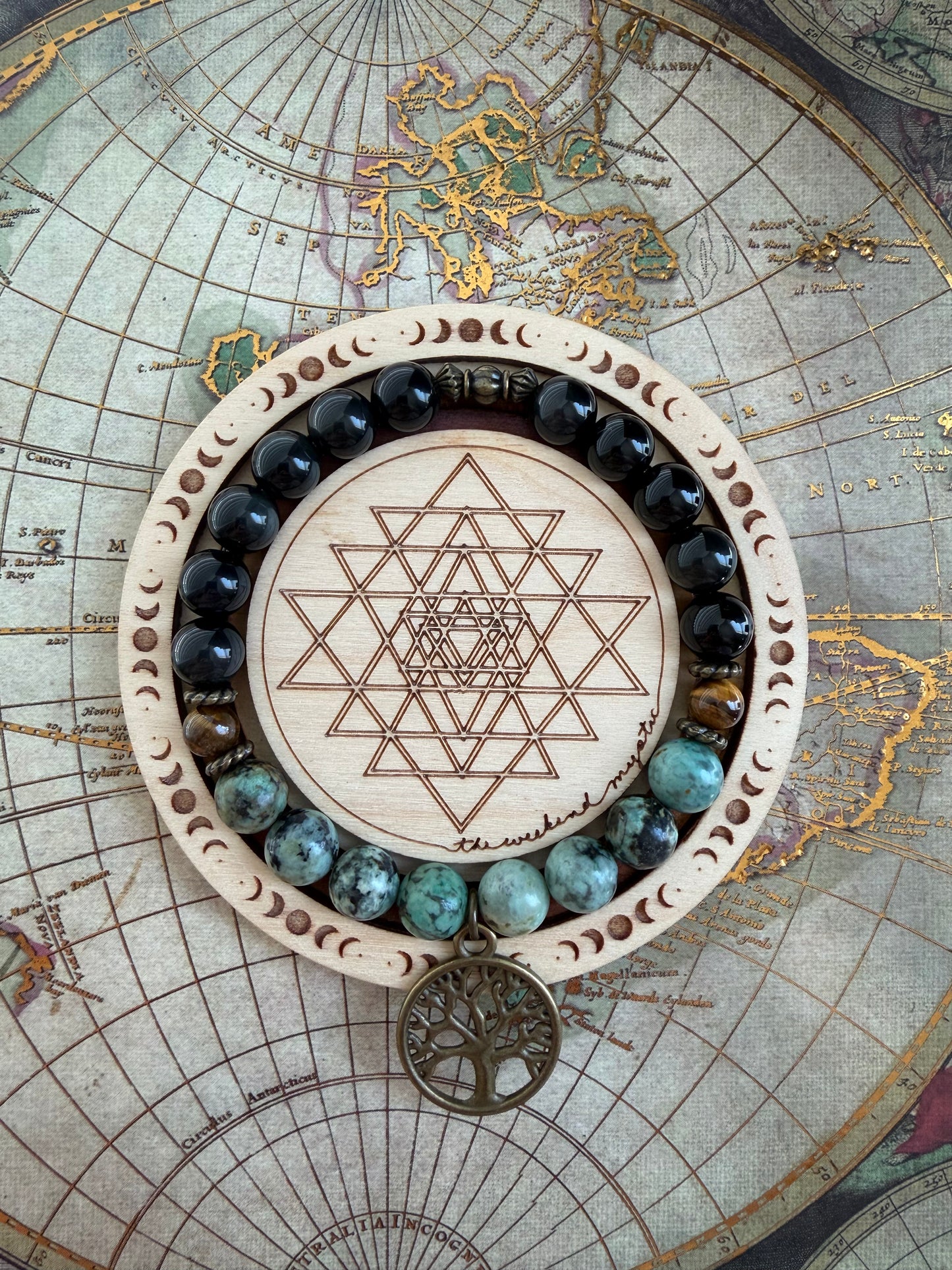 Gypsy Tree of Life Charm Stretch Bracelet- Original (in African Turquoise Jasper)