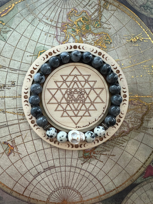 Larvikite Spooky Skull Stretch Bracelet