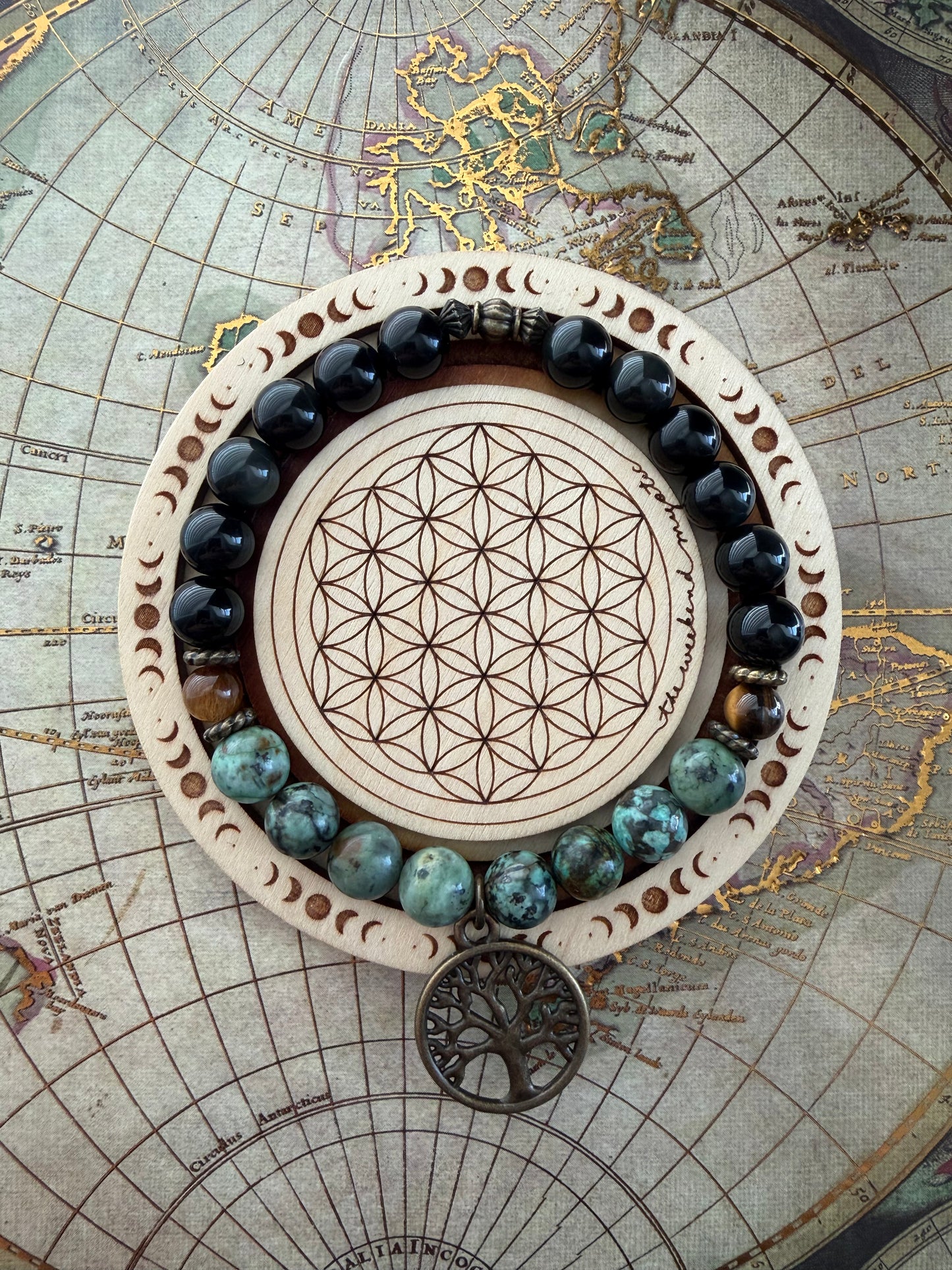 Gypsy Tree of Life Charm Stretch Bracelet- Original (in African Turquoise Jasper)