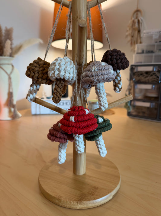 Mini Macramé Mushie Hanging/Ornament - Boho Mushroom Decor (9 Options)