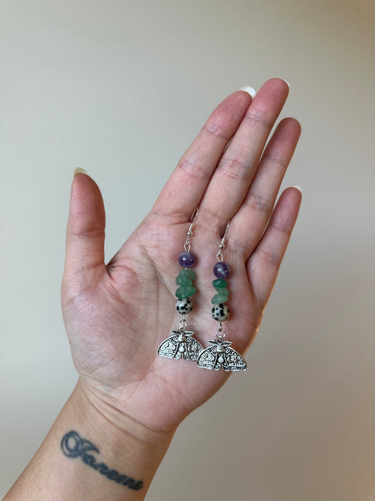 Luna Moth Crystal Dangle Earrings