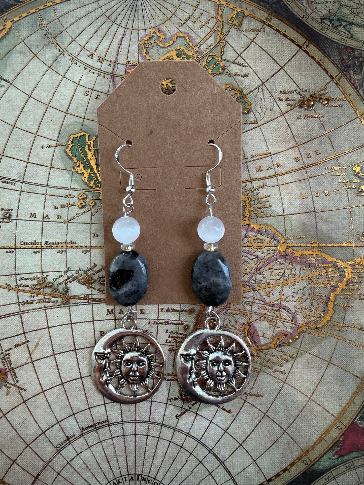 Mystical Sun Moon Crystal Dangle Earrings