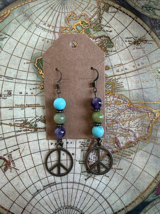Mixed Crystal Peace Sign Dangle Earrings