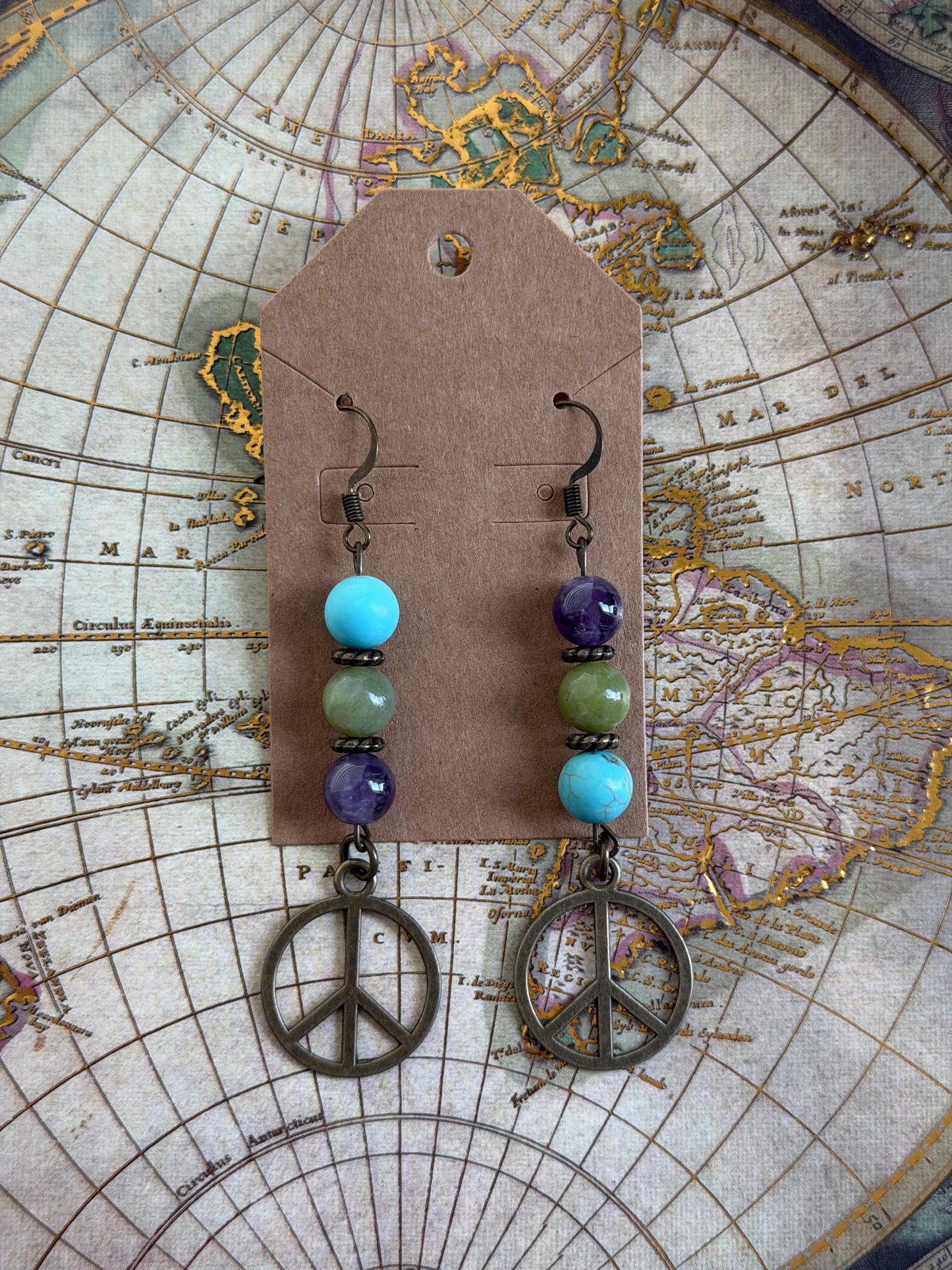 Mixed Crystal Peace Sign Dangle Earrings