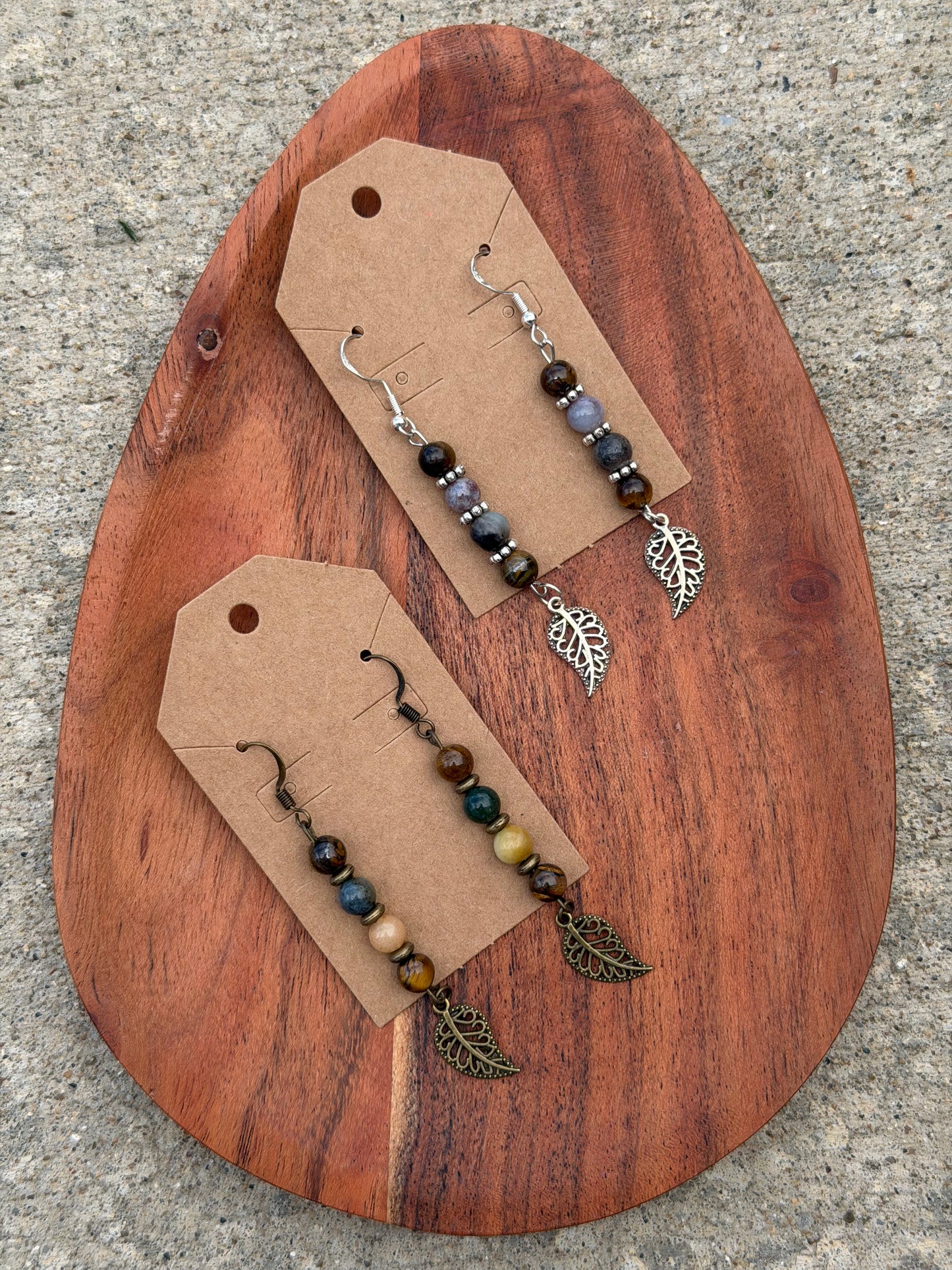 Earthy Leaf Crystal Dangle Earrings