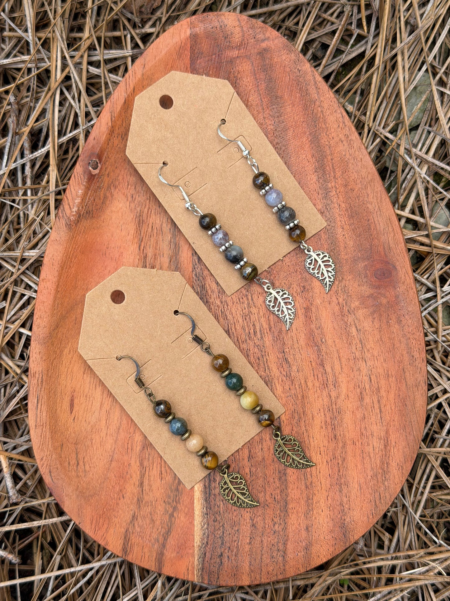 Earthy Leaf Crystal Dangle Earrings
