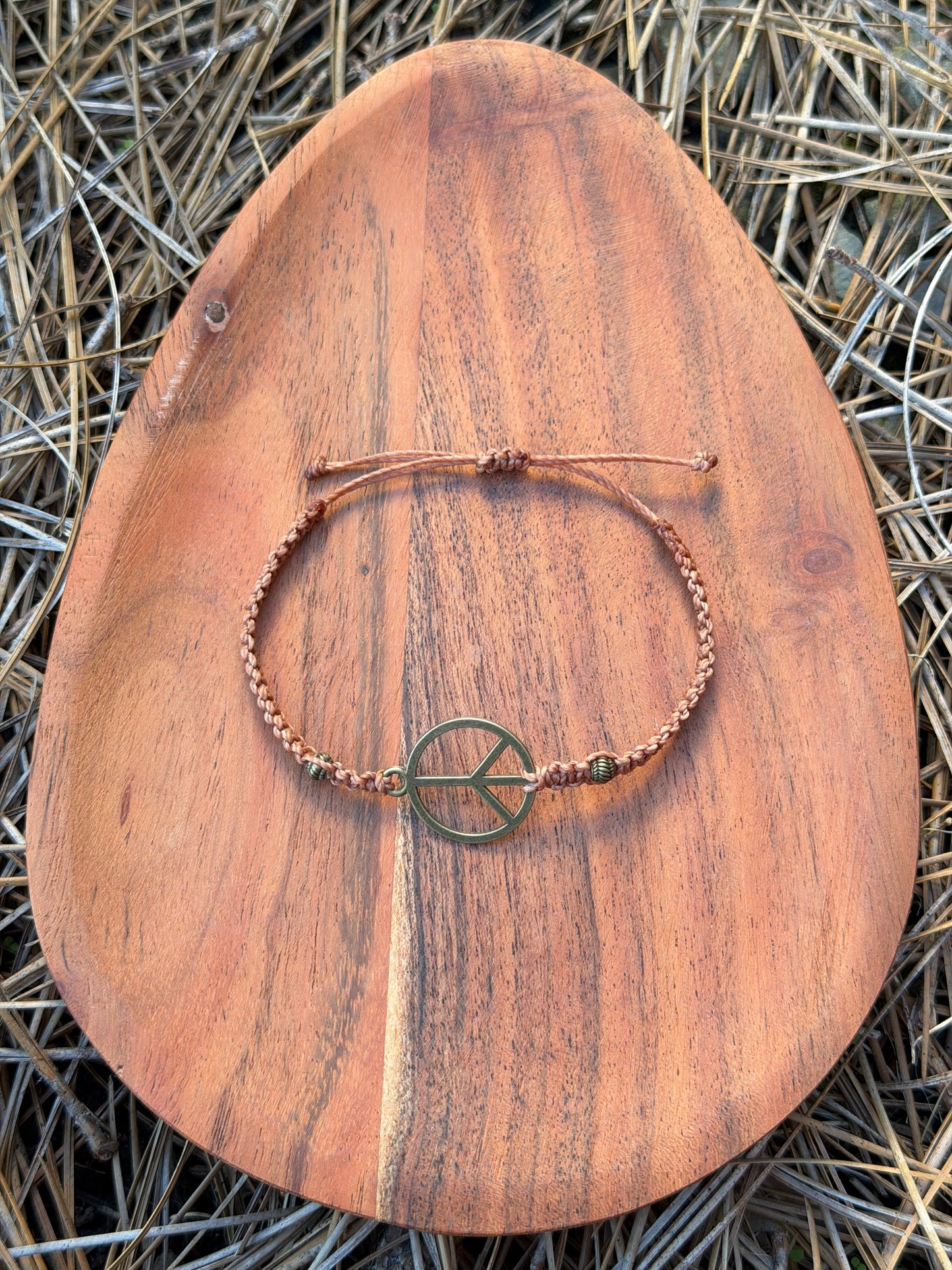Hand-Knotted Rustic Peace Sign Bracelet