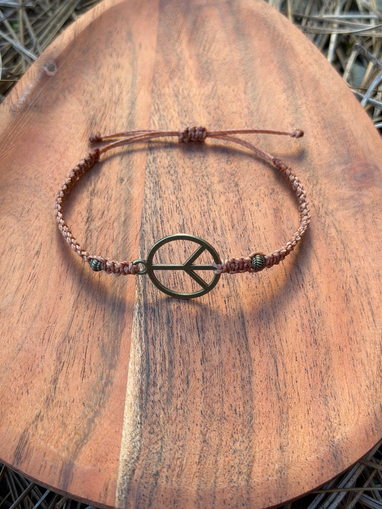 Hand-Knotted Rustic Peace Sign Bracelet