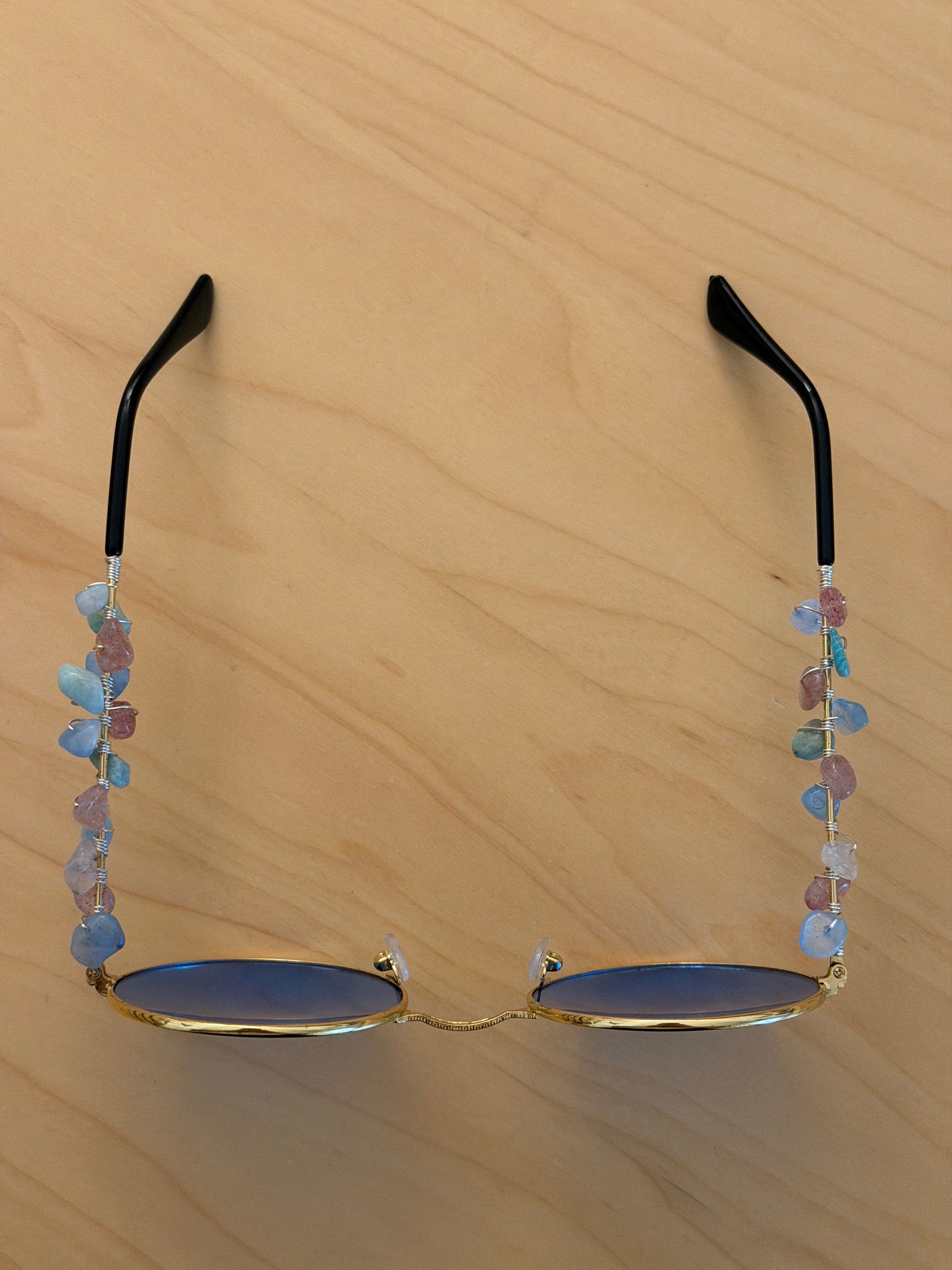 Blue Lens Crystal Hippie Glasses