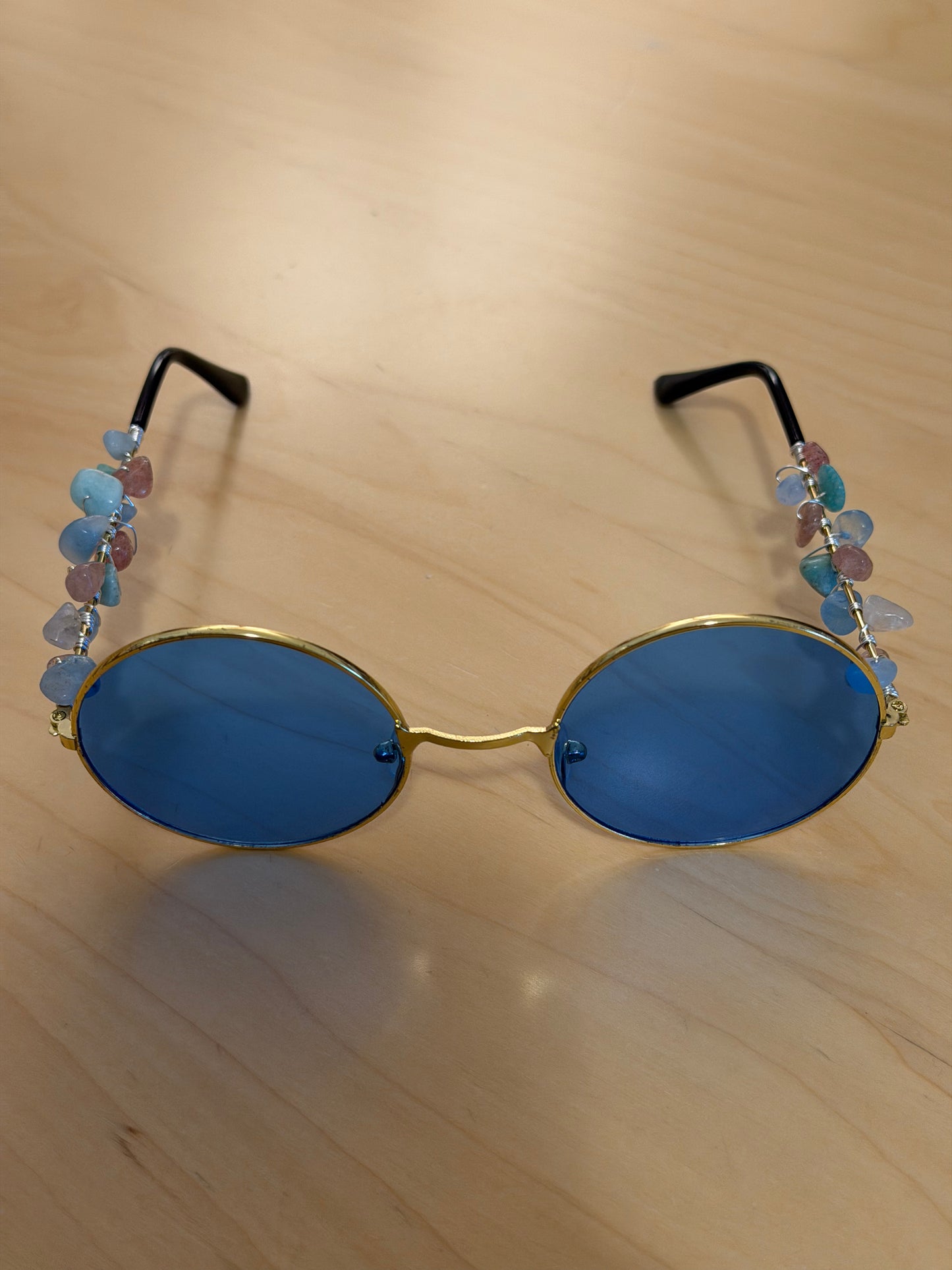 Blue Lens Crystal Hippie Glasses
