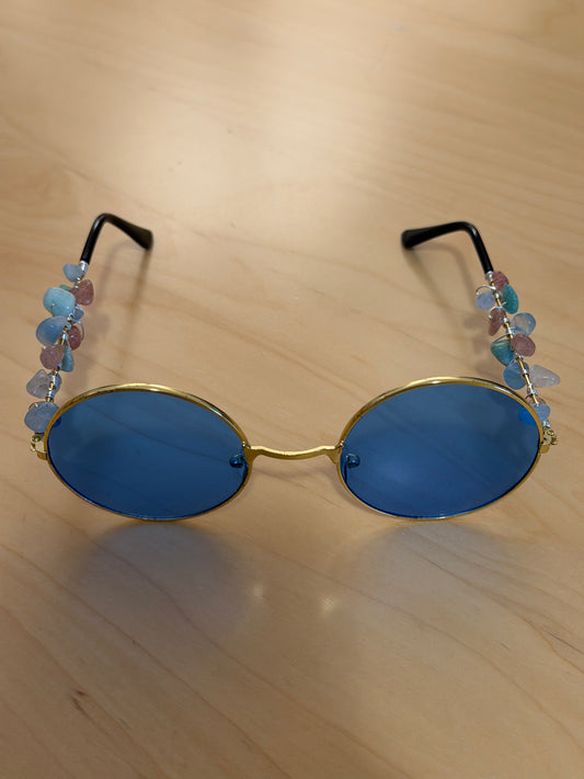 Blue Lens Crystal Hippie Glasses
