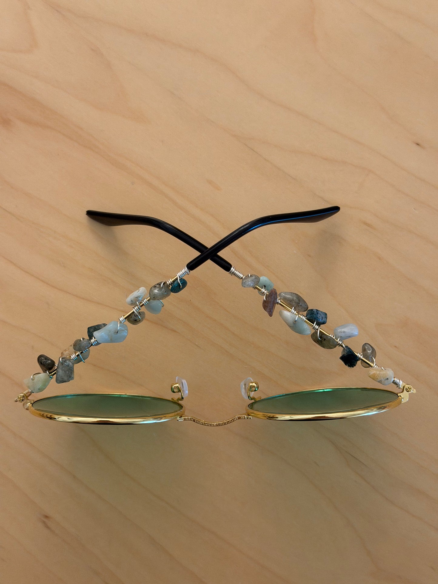 Green Lens Crystal Hippie Glasses