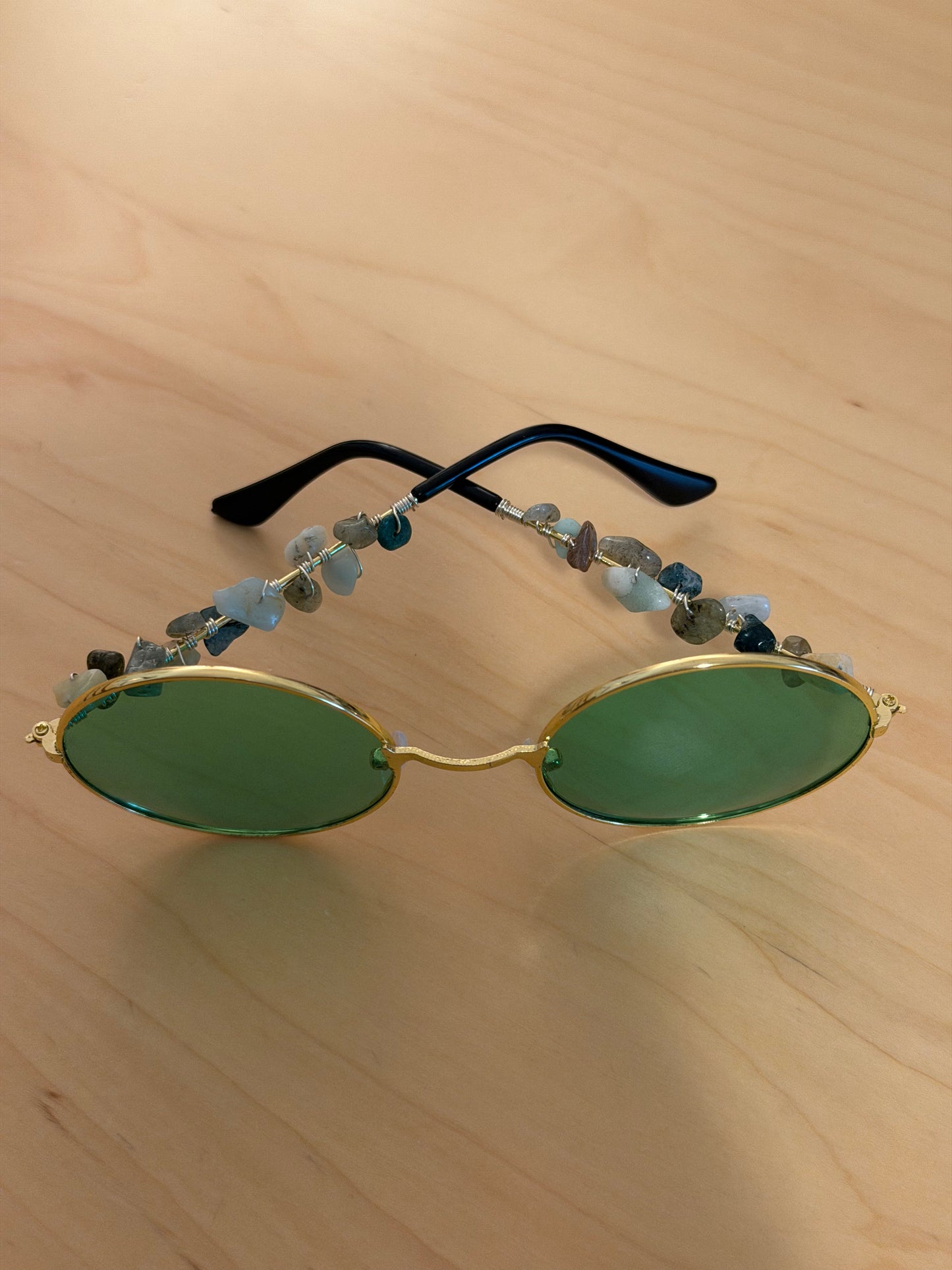 Green Lens Crystal Hippie Glasses