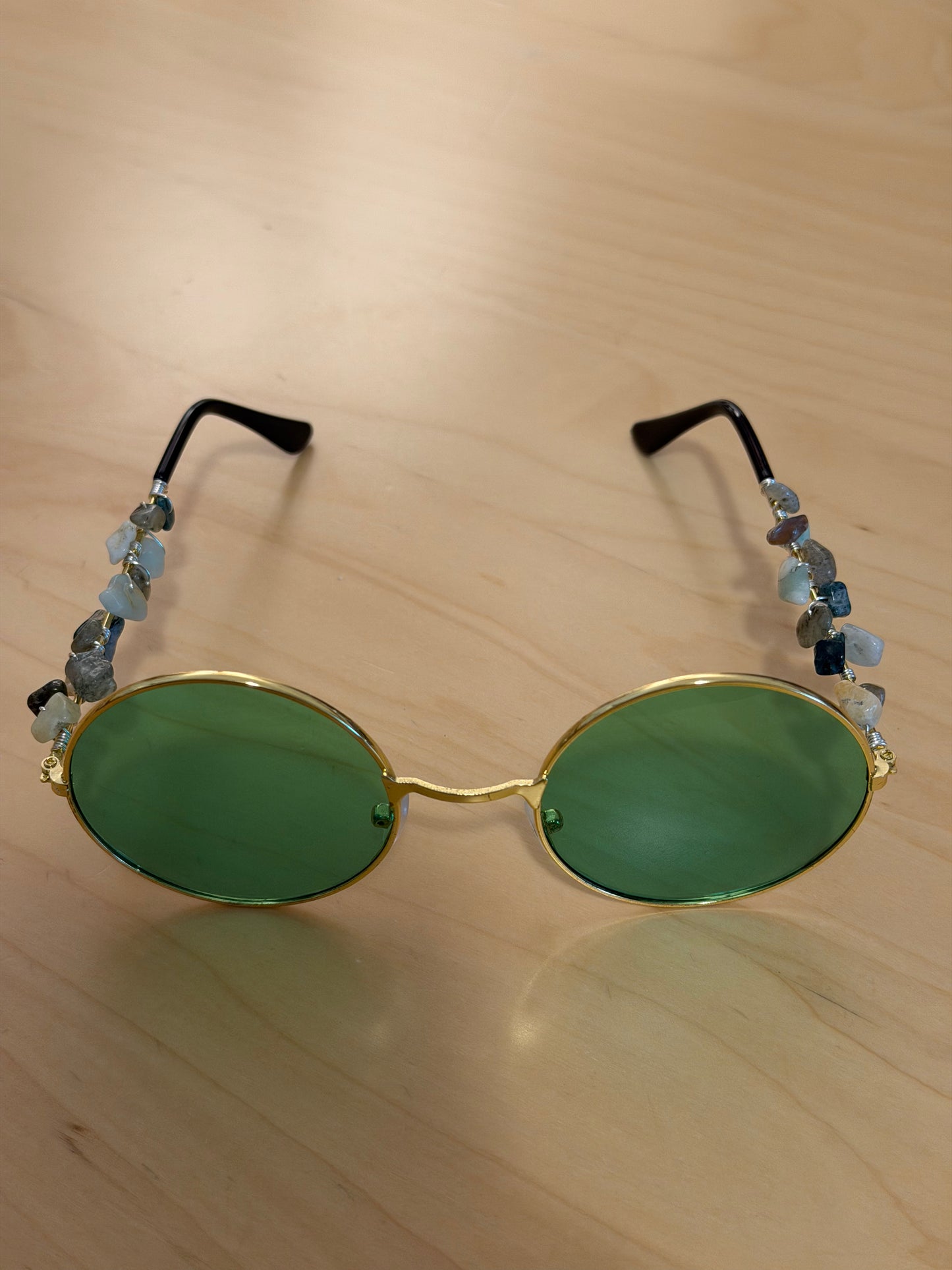 Green Lens Crystal Hippie Glasses