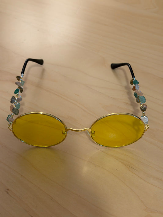 Yellow Lens Crystal Hippie Glasses