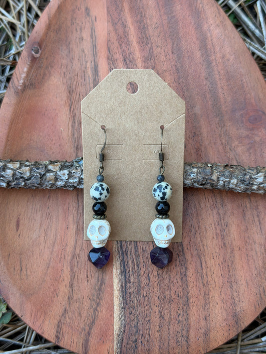Spooky Skull Crystal Dangle Earrings