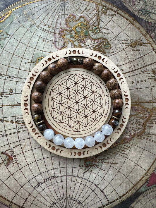 Moonstone & Rose Wood Stretch Bracelet