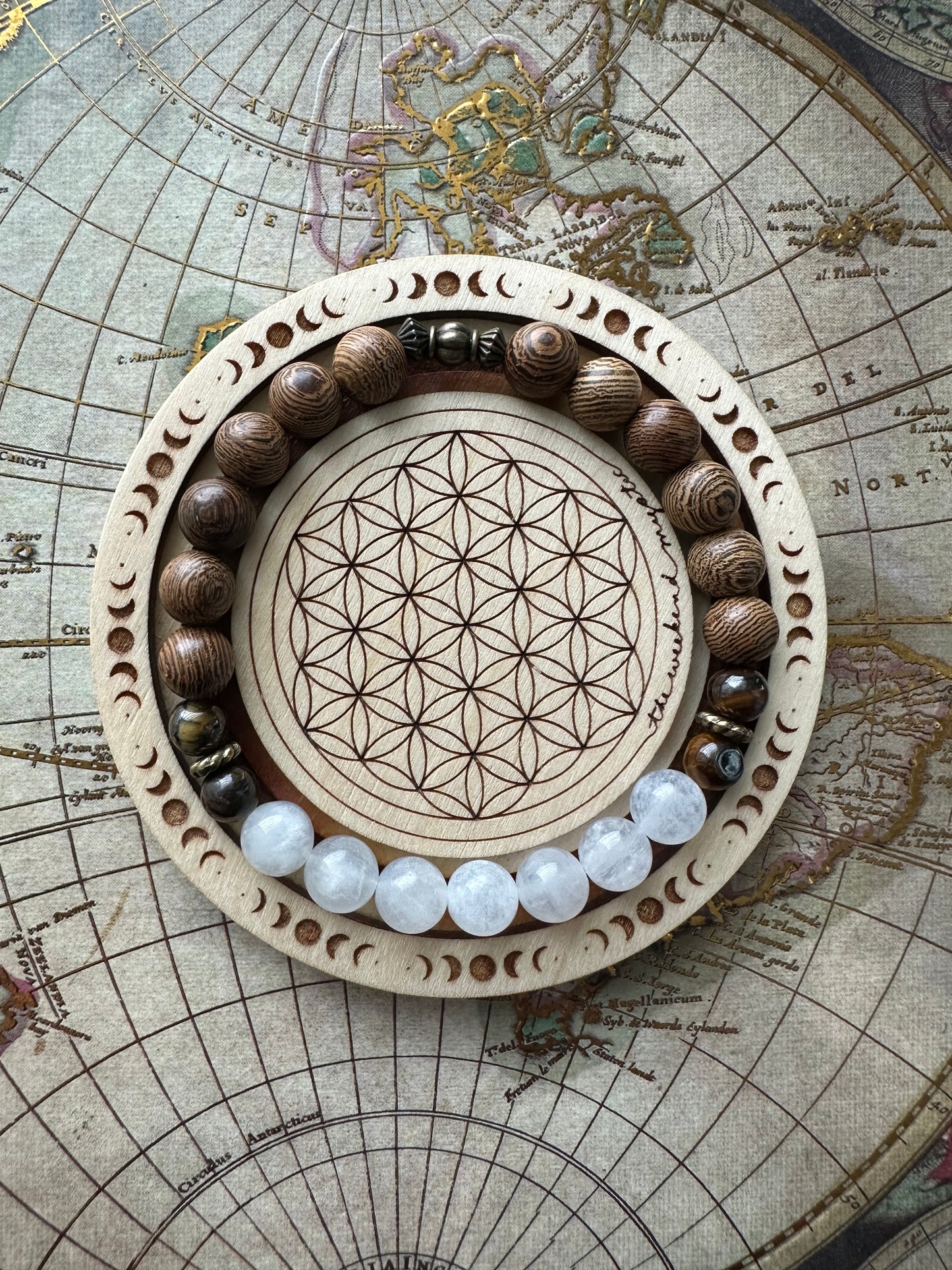 Moonstone & Rose Wood Stretch Bracelet