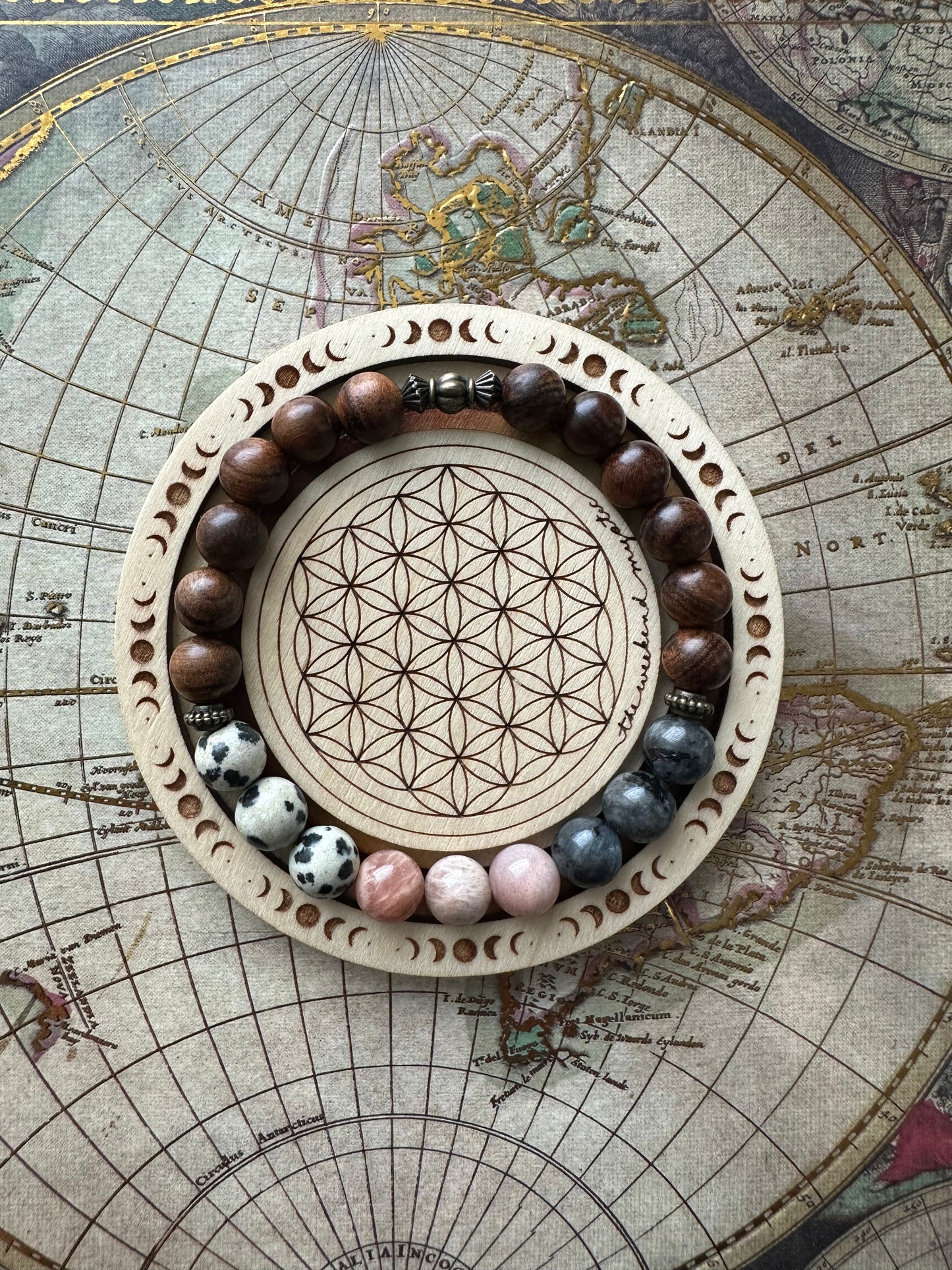 Mixed Crystal & Palisander Wood Stretch Bracelet