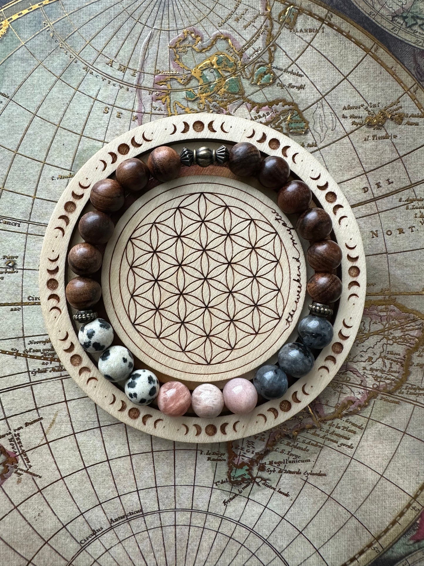 Mixed Crystal & Palisander Wood Stretch Bracelet