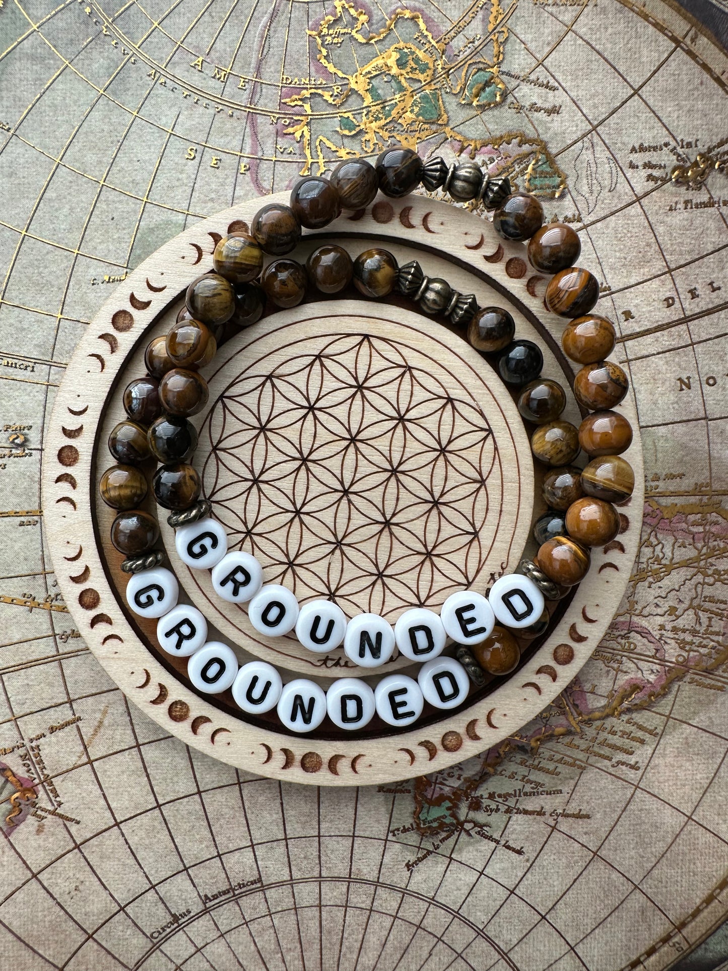 "Grounded" Letter Bead Tiger Eye Stretch Bracelet