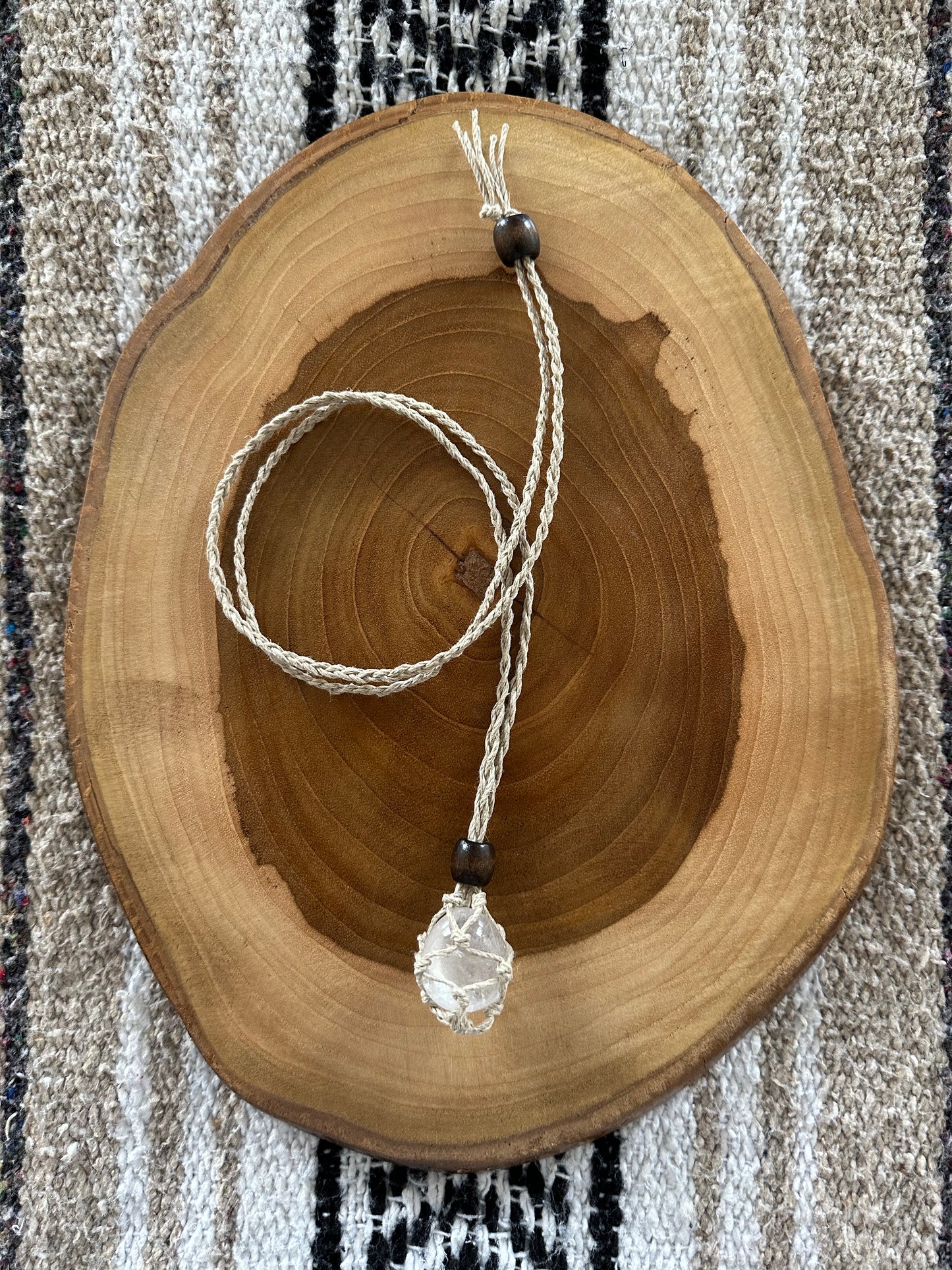 Interchangeable Hemp Macramé Necklace w/ Clear Quartz