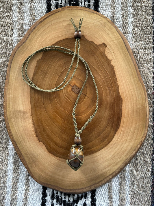 Hand-Knotted Hemp Tiger Eye Crystal Necklace