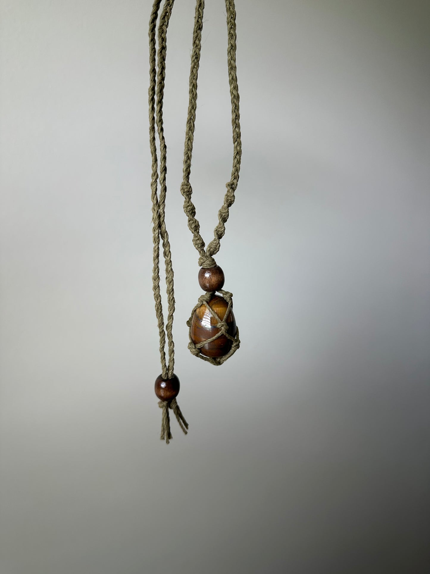 Hand-Knotted Hemp Tiger Eye Crystal Necklace