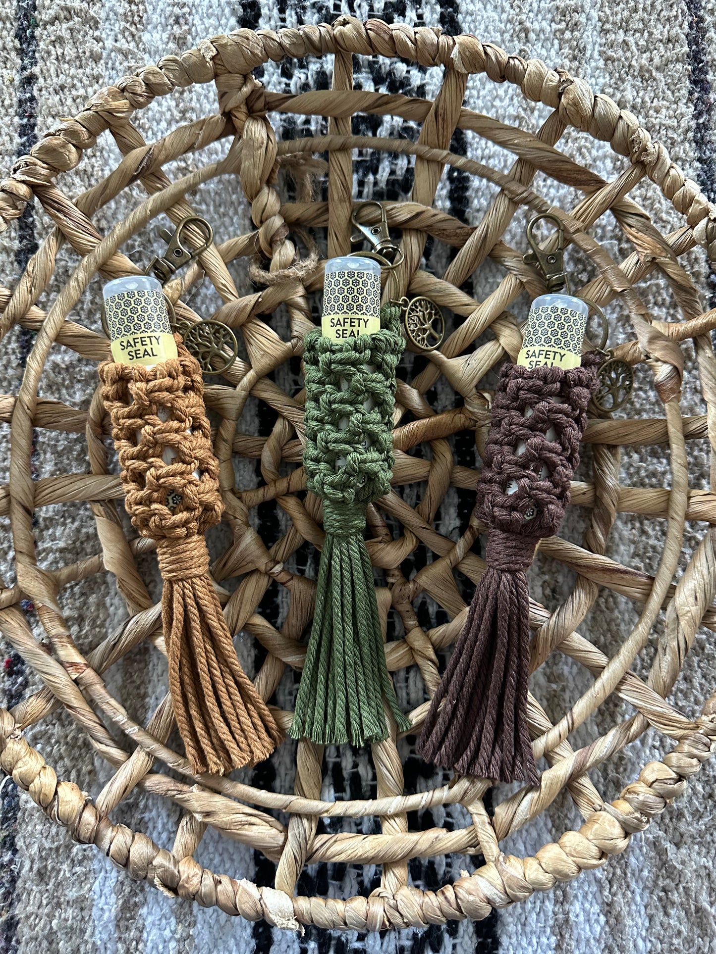 Earthy Macramé Tree of Life Charm Chapstick Holder Keychain