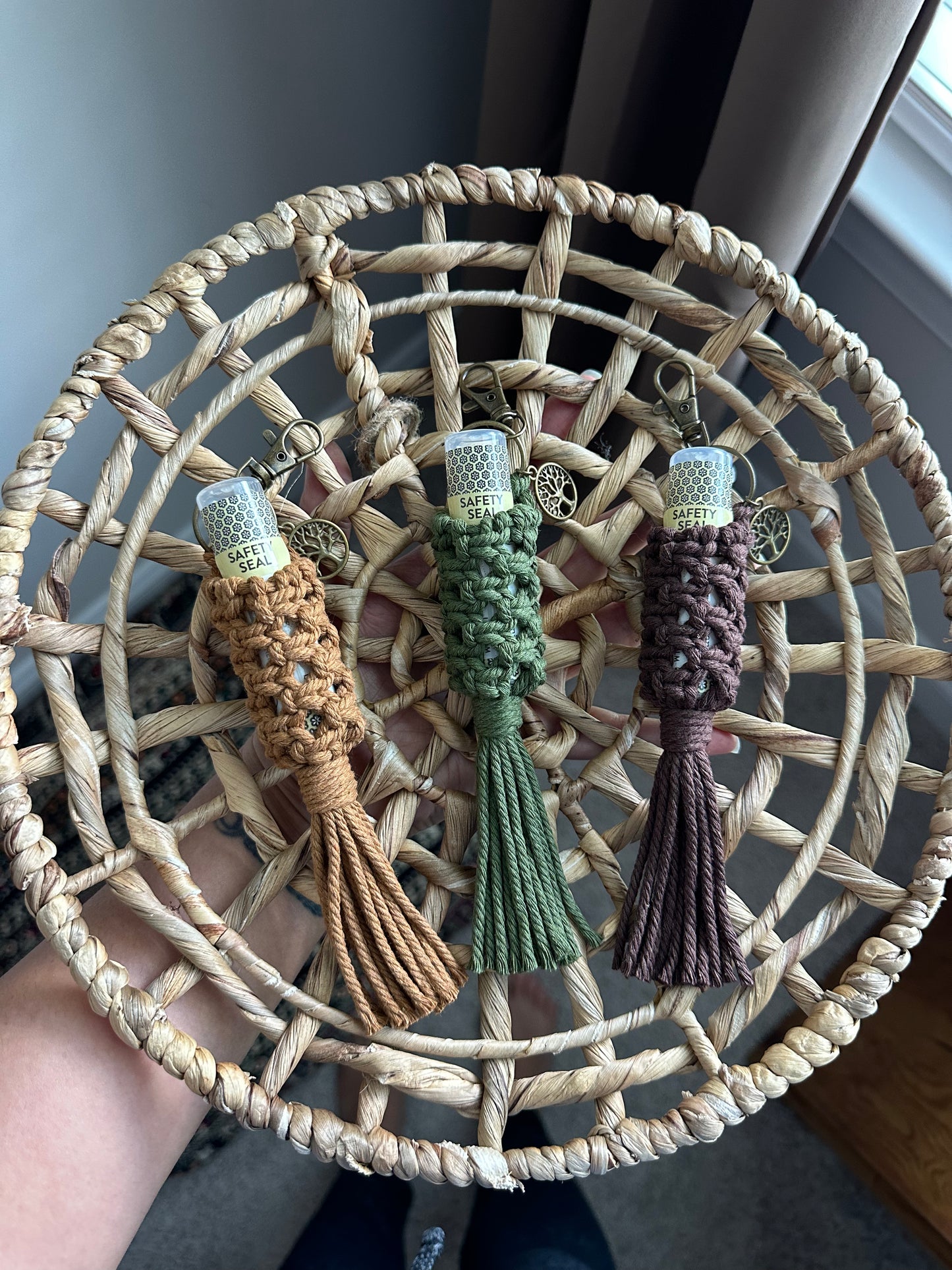 Earthy Macramé Tree of Life Charm Chapstick Holder Keychain