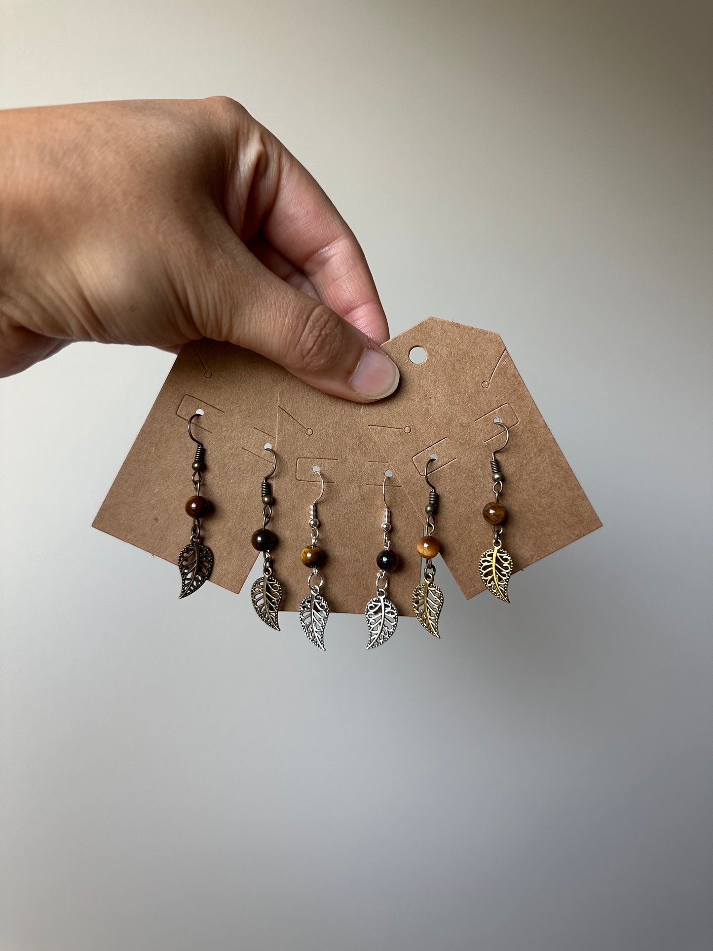 Tiger Eye Leaf Charm Earrings