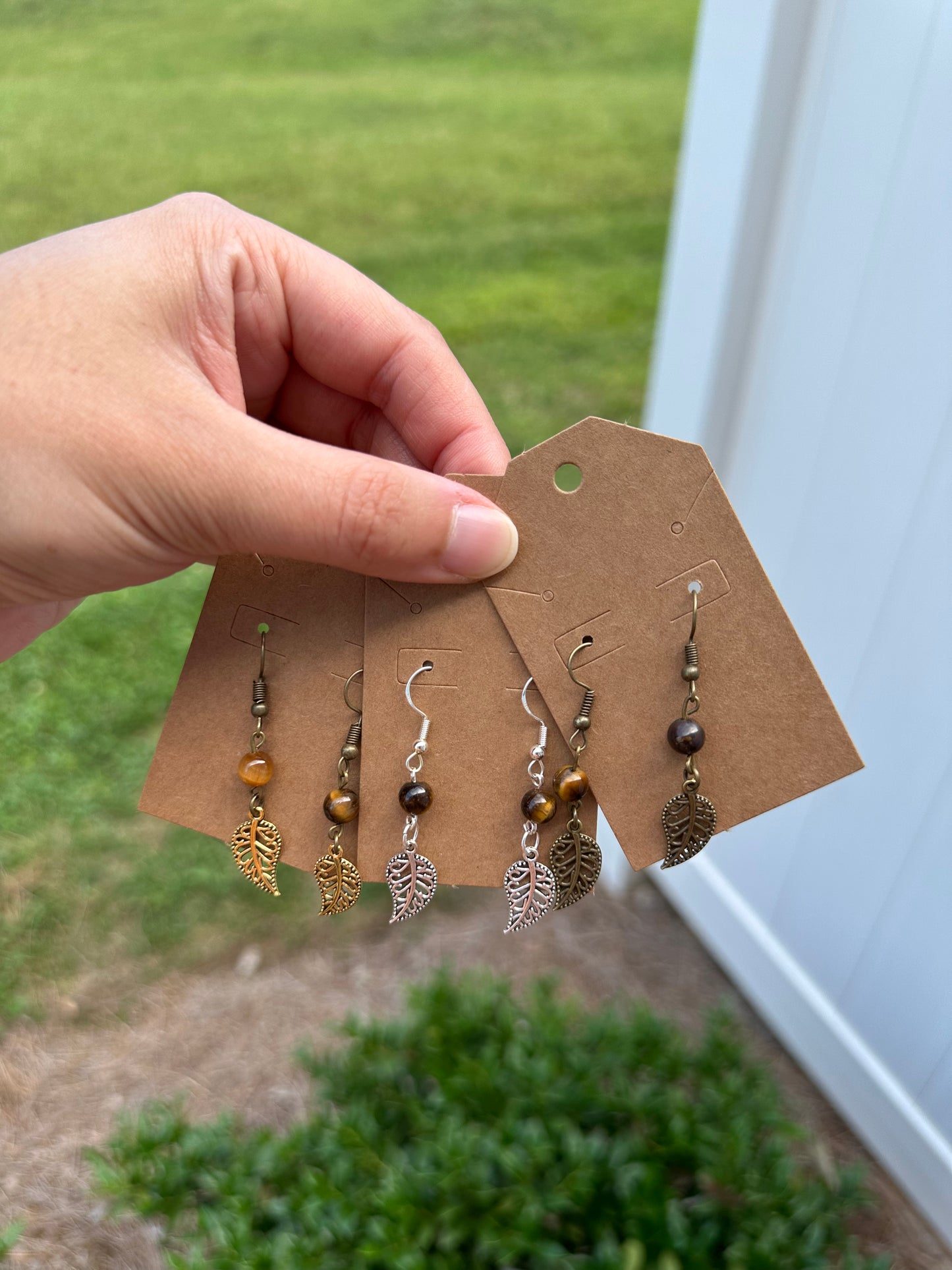 Tiger Eye Leaf Charm Earrings