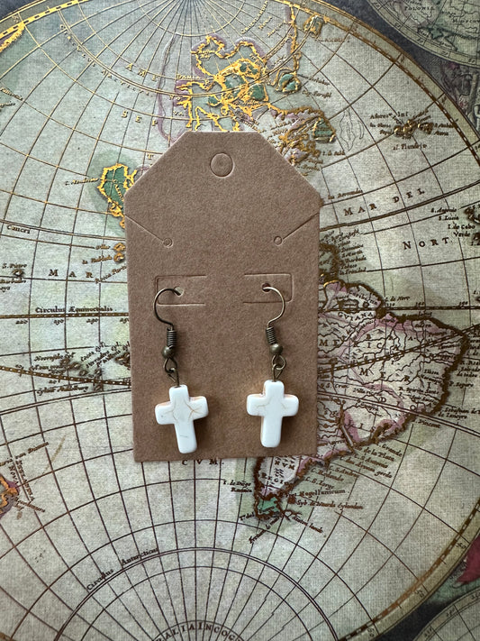 White Turquoise Cross Earrings