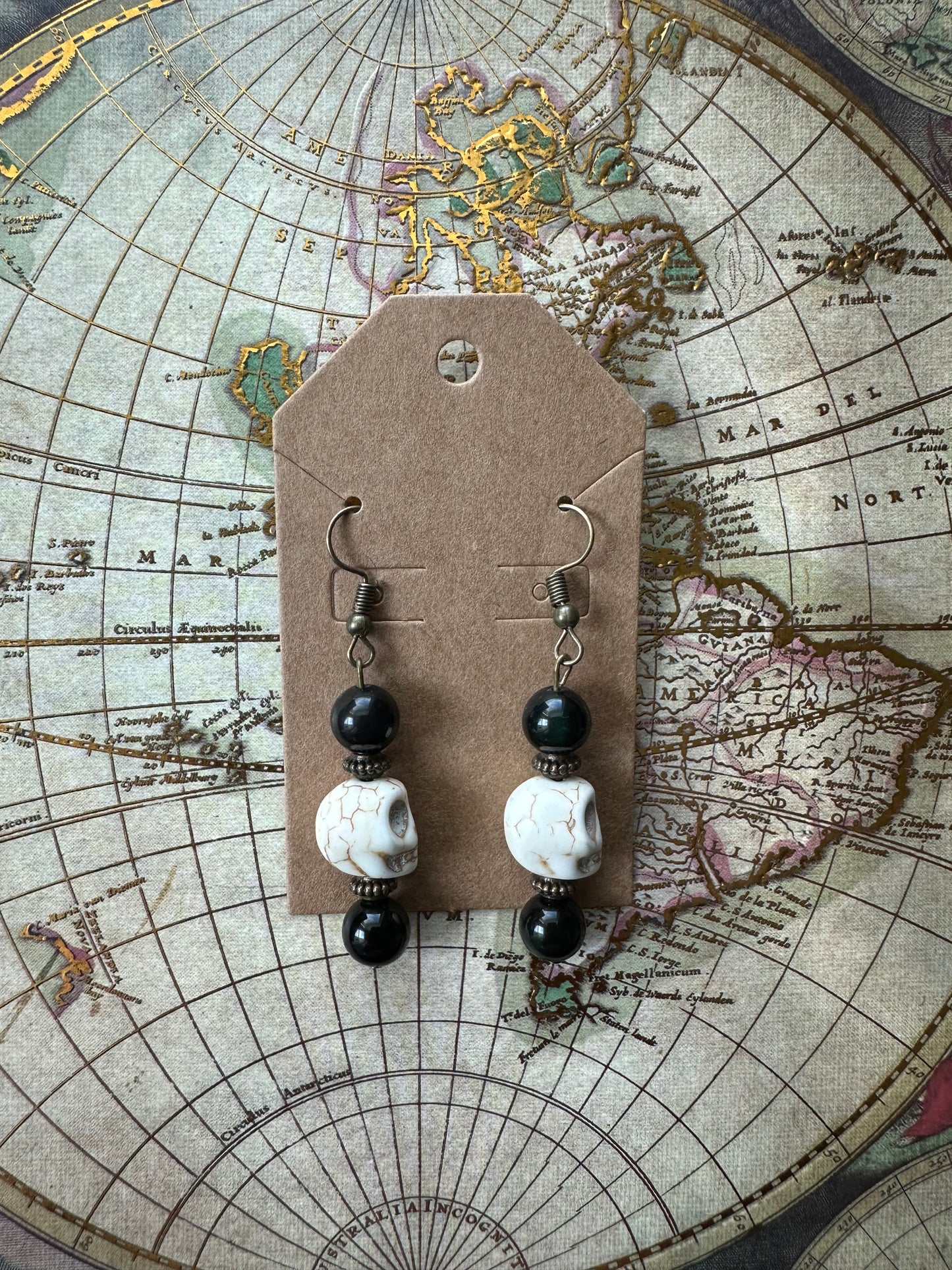 Obsidian Skull Dangle Earrings