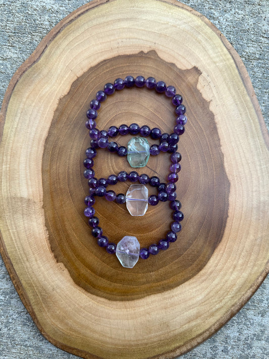 Fluorite Amethyst Stretch Bracelet